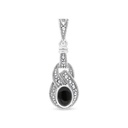 Sterling Silver 925 Pendant Embedded With Natural Black Agate And Marcasite Stones