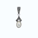 Sterling Silver 925 Pendant Embedded With Natural White Shell And Marcasite Stones