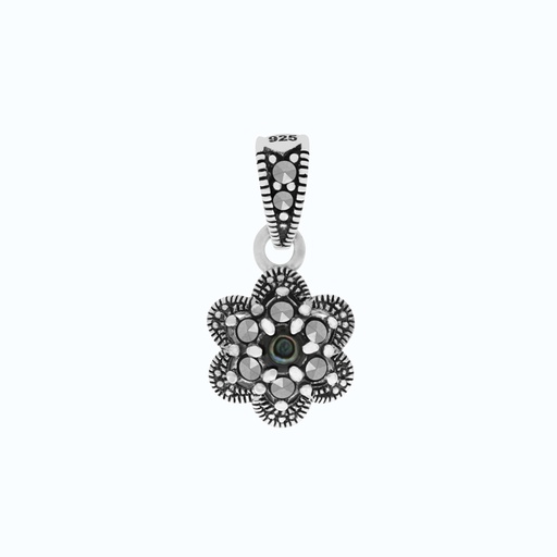[PND04MAR00ABAA546] Sterling Silver 925 Pendant Embedded With Natural Blue Shell And Marcasite Stones