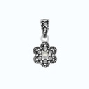 Sterling Silver 925 Pendant Embedded With Natural White Shell And Marcasite Stones