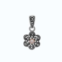 Sterling Silver 925 Pendant Embedded With Natural Pink Shell And Marcasite Stones