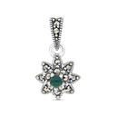 Sterling Silver 925 Pendant Embedded With Natural Green Agate And Marcasite Stones