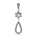 Sterling Silver 925 Pendant Embedded With Natural Pink Shell And Marcasite Stones