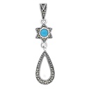 Sterling Silver 925 Pendant Embedded With Natural Processed Turquoise And Marcasite Stones