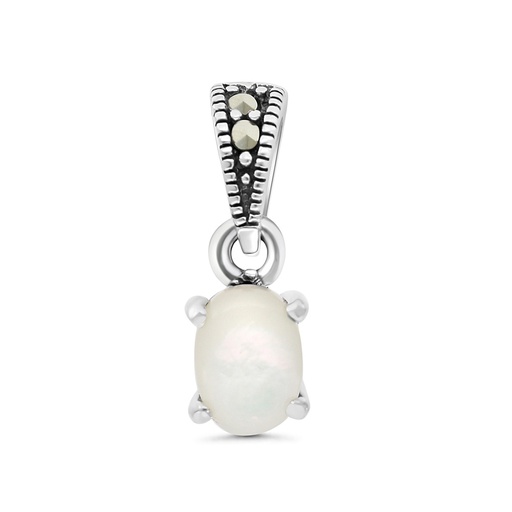 [PND04MAR00MOPA426] Sterling Silver 925 Pendant Embedded With Natural White Shell And Marcasite Stones 7