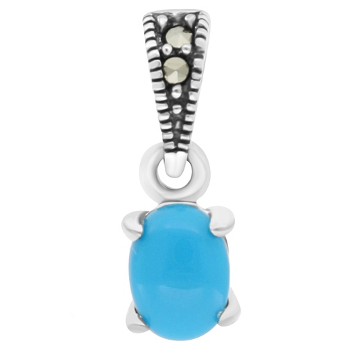 [PND04MAR00TRQA426] Sterling Silver 925 Pendant Embedded With Natural Processed Turquoise And Marcasite Stones
