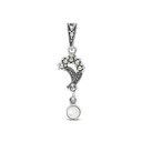 Sterling Silver 925 Pendant Embedded With Natural White Shell And Marcasite Stones