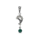 Sterling Silver 925 Pendant Embedded With Natural Green Agate And Marcasite Stones