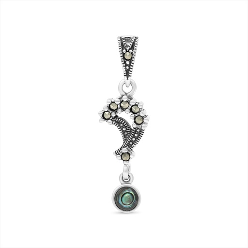 [PND04MAR00ABAA429] Sterling Silver 925 Pendant Embedded With Natural Blue Shell And Marcasite Stones