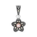 Sterling Silver 925 Pendant Embedded With Natural Pink Shell And Marcasite Stones