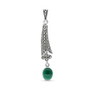 Sterling Silver 925 Pendant Embedded With Natural Green Agate And Marcasite Stones