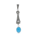 Sterling Silver 925 Pendant Embedded With Natural Processed Turquoise And Marcasite Stones