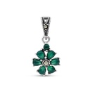 Sterling Silver 925 Pendant Embedded With Natural Green Agate And Marcasite Stones