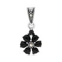 Sterling Silver 925 Pendant Embedded With Natural Black Agate And Marcasite Stones