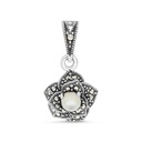 Sterling Silver 925 Pendant Embedded With Natural White Shell And Marcasite Stones