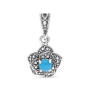 Sterling Silver 925 Pendant Embedded With Natural Processed Turquoise And Marcasite Stones