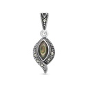 Sterling Silver 925 Pendant Embedded With Natural Blue Shell And Marcasite Stones