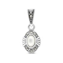 Sterling Silver 925 Pendant Embedded With Natural White Shell And Marcasite Stones