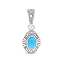 Sterling Silver 925 Pendant Embedded With Natural Processed Turquoise And Marcasite Stones