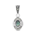 Sterling Silver 925 Pendant Embedded With Natural Blue Shell And Marcasite Stones