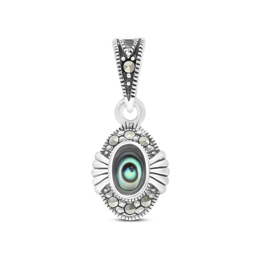[PND04MAR00ABAA458] Sterling Silver 925 Pendant Embedded With Natural Blue Shell And Marcasite Stones