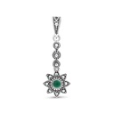 Sterling Silver 925 Pendant Embedded With Natural Green Agate And Marcasite Stones