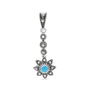 Sterling Silver 925 Pendant Embedded With Natural Processed Turquoise And Marcasite Stones