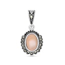 Sterling Silver 925 Pendant Embedded With Natural Pink Shell And Marcasite Stones