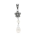 Sterling Silver 925 Pendant Embedded With White Shell Pearl And Marcasite Stones