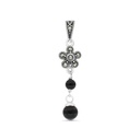 Sterling Silver 925 Pendant Embedded With Natural Black Agate And Marcasite Stones