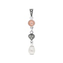 Sterling Silver 925 Pendant Embedded With Natural Pink Shell And White Shell Pearl And Marcasite Stones