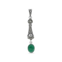 Sterling Silver 925 Pendant Embedded With Natural Green Agate And Marcasite Stones