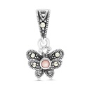 Sterling Silver 925 Pendant Embedded With Natural Pink Shell And Marcasite Stones