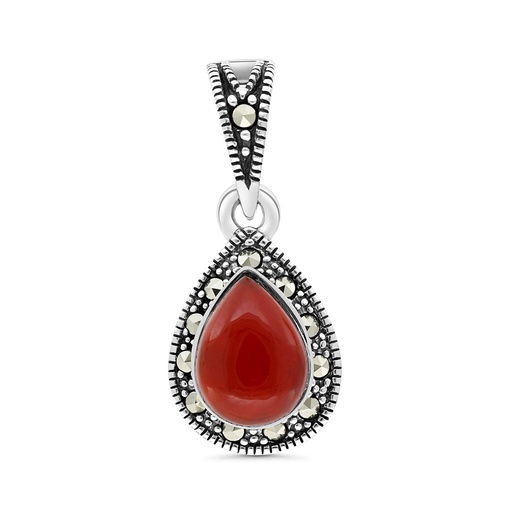 [PND04MAR00RAGA490] Sterling Silver 925 Pendant Embedded With Natural Aqiq And Marcasite Stones