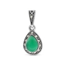 Sterling Silver 925 Pendant Embedded With Natural Green Agate And Marcasite Stones