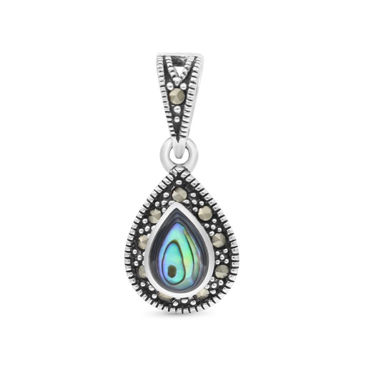 [PND04MAR00ABAA490] Sterling Silver 925 Pendant Embedded With Natural Blue Shell And Marcasite Stones