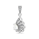 Sterling Silver 925 Pendant Embedded With Natural White Shell And Marcasite Stones