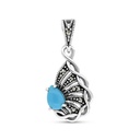 Sterling Silver 925 Pendant Embedded With Natural Processed Turquoise And Marcasite Stones