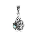 Sterling Silver 925 Pendant Embedded With Natural Blue Shell And Marcasite Stones