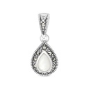 Sterling Silver 925 Pendant Embedded With Natural White Shell And Marcasite Stones