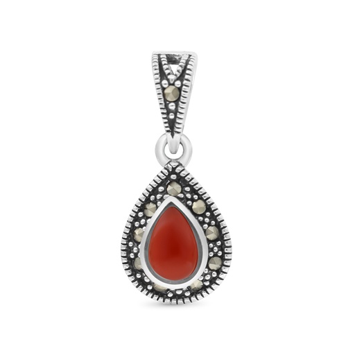 [PND04MAR00RAGA506] Sterling Silver 925 Pendant Embedded With Natural Aqiq And Marcasite Stones