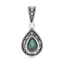 Sterling Silver 925 Pendant Embedded With Natural Blue Shell And Marcasite Stones