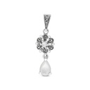 Sterling Silver 925 Pendant Embedded With Natural White Shell And Marcasite Stones