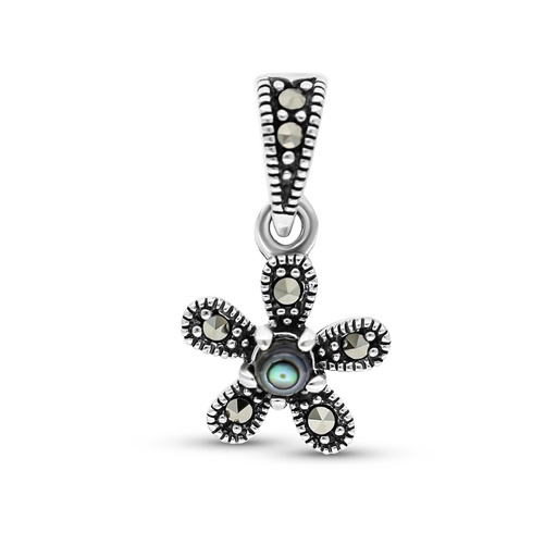 [PND04MAR00ABAA526] Sterling Silver 925 Pendant Embedded With Natural Blue Shell And Marcasite Stones