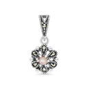 Sterling Silver 925 Pendant Embedded With Natural Pink Shell And Marcasite Stones