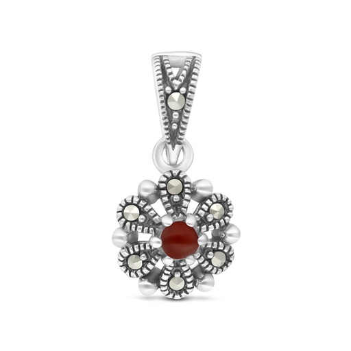 [PND04MAR00RAGA528] Sterling Silver 925 Pendant Embedded With Natural Aqiq And Marcasite Stones