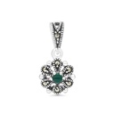 Sterling Silver 925 Pendant Embedded With Natural Green Agate And Marcasite Stones