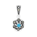 Sterling Silver 925 Pendant Embedded With Natural Processed Turquoise And Marcasite Stones