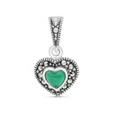 Sterling Silver 925 Pendant Embedded With Natural Green Agate And Marcasite Stones