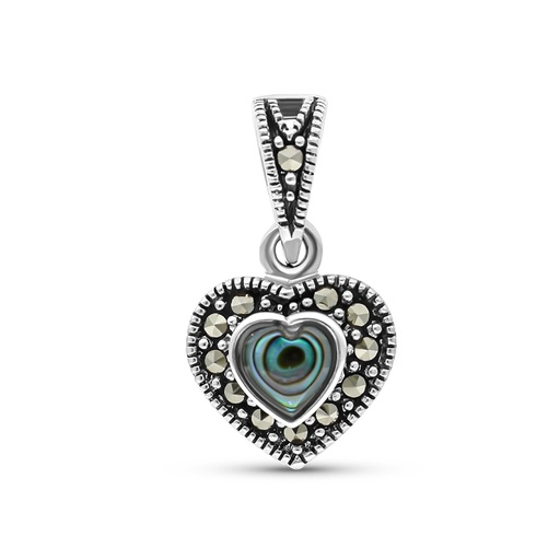 [PND04MAR00ABAA531] Sterling Silver 925 Pendant Embedded With Natural Blue Shell And Marcasite Stones